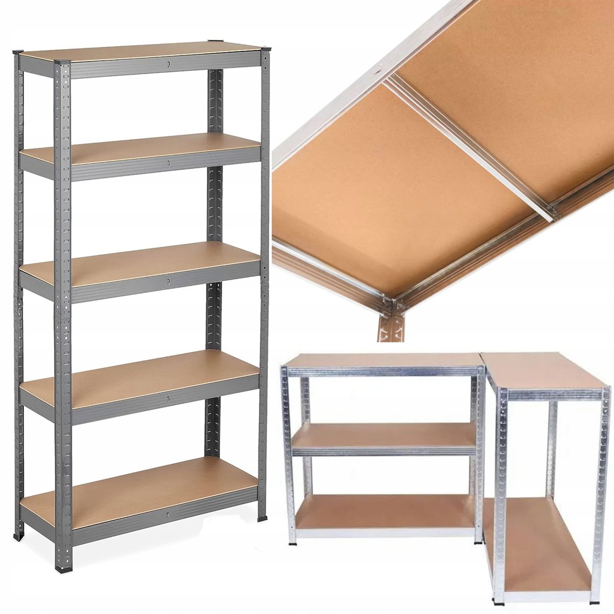 Metalowy regał magazynowy garażu piwnicy 180x90x40 z półkami do 5P/175kg 875kg