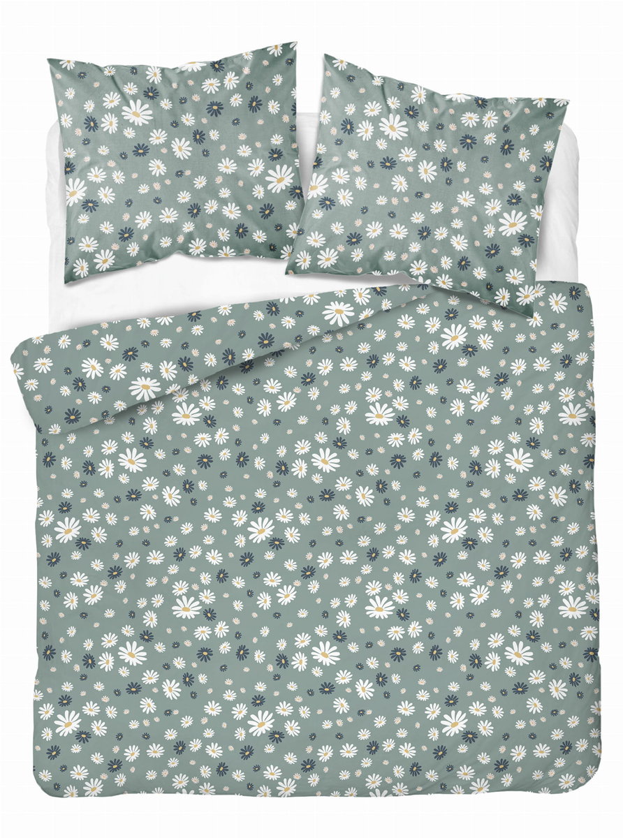 Pościel bawełniana 220x200 miętowa kwiatki stokrotki