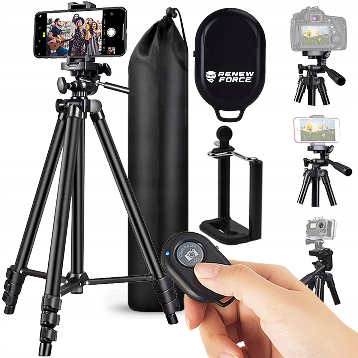 TRIPOD UCHWYT SELFIE DO TELEFONU APARATU STATYW PRZENOŚNY LEKKI Z PILOTEM