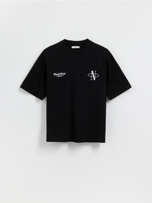 Reserved - Bawełniany t-shirt z nadrukiem - czarny