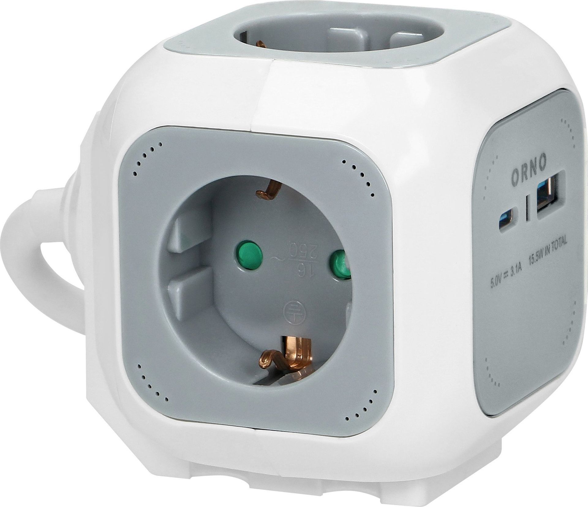 Orno Przedłużacz 4x2P+Z Schuko, ładowarka USB A+C, Quick charge, 1,4m H05VV-F 3x1,5mm?, szary