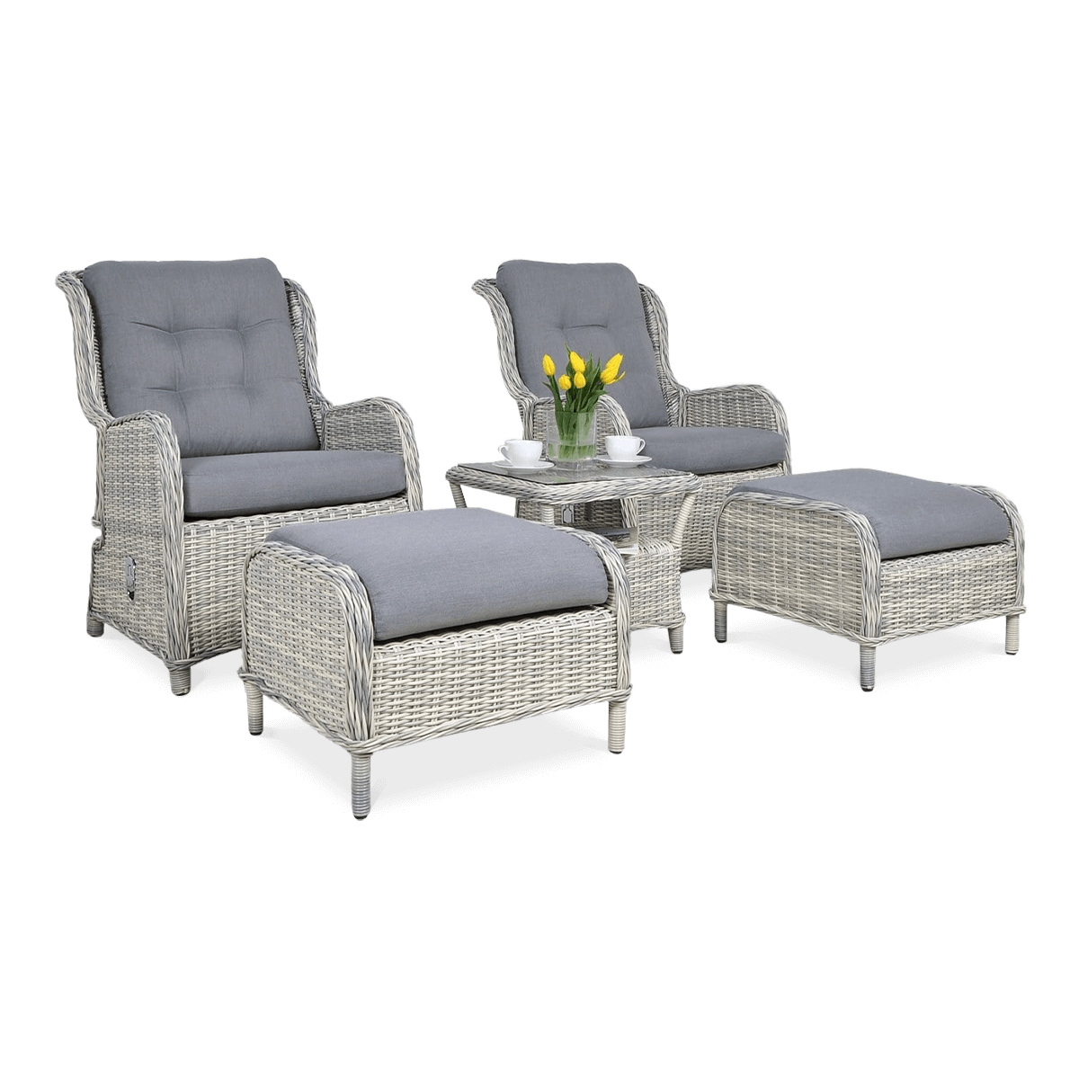 Zestaw mebli ogrodowych FOCUS GARDEN Sienna Duo Premium White Grey, szary, 5-elementowy