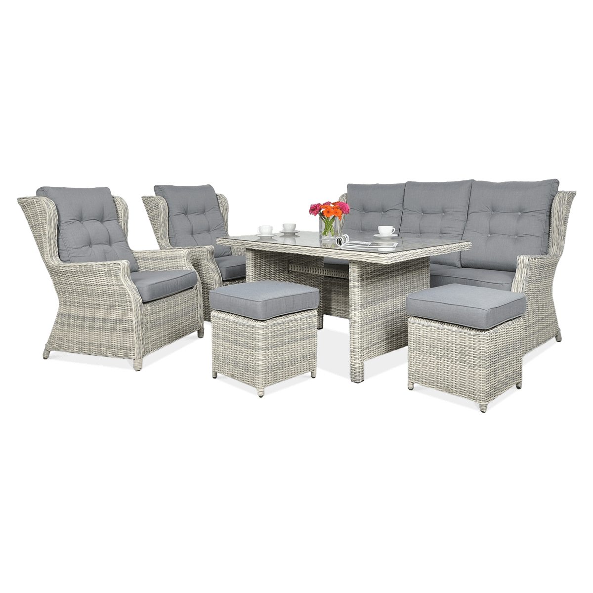 Meble technorattanowe TRIVENTO 3 DINING + PUFY White Grey - Focus Garden