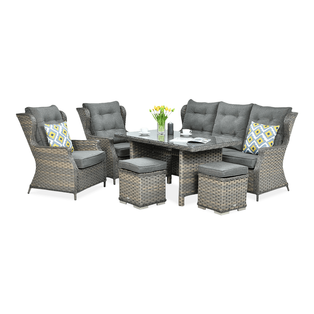 Meble Technorattanowe Trivento Dining 3 + Pufy Melange