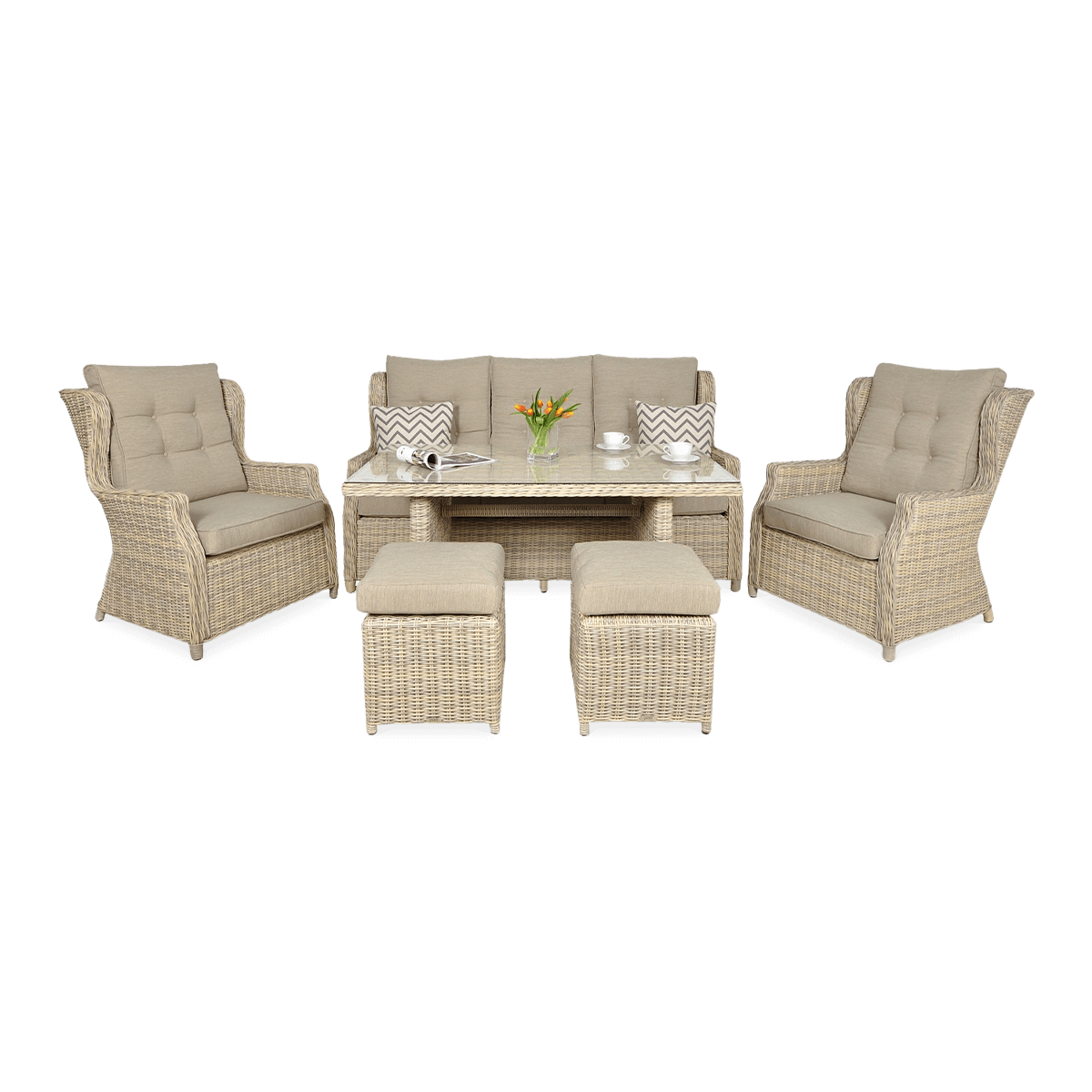 Meble technorattanowe TRIVENTO DINING 3 + PUFY Beige