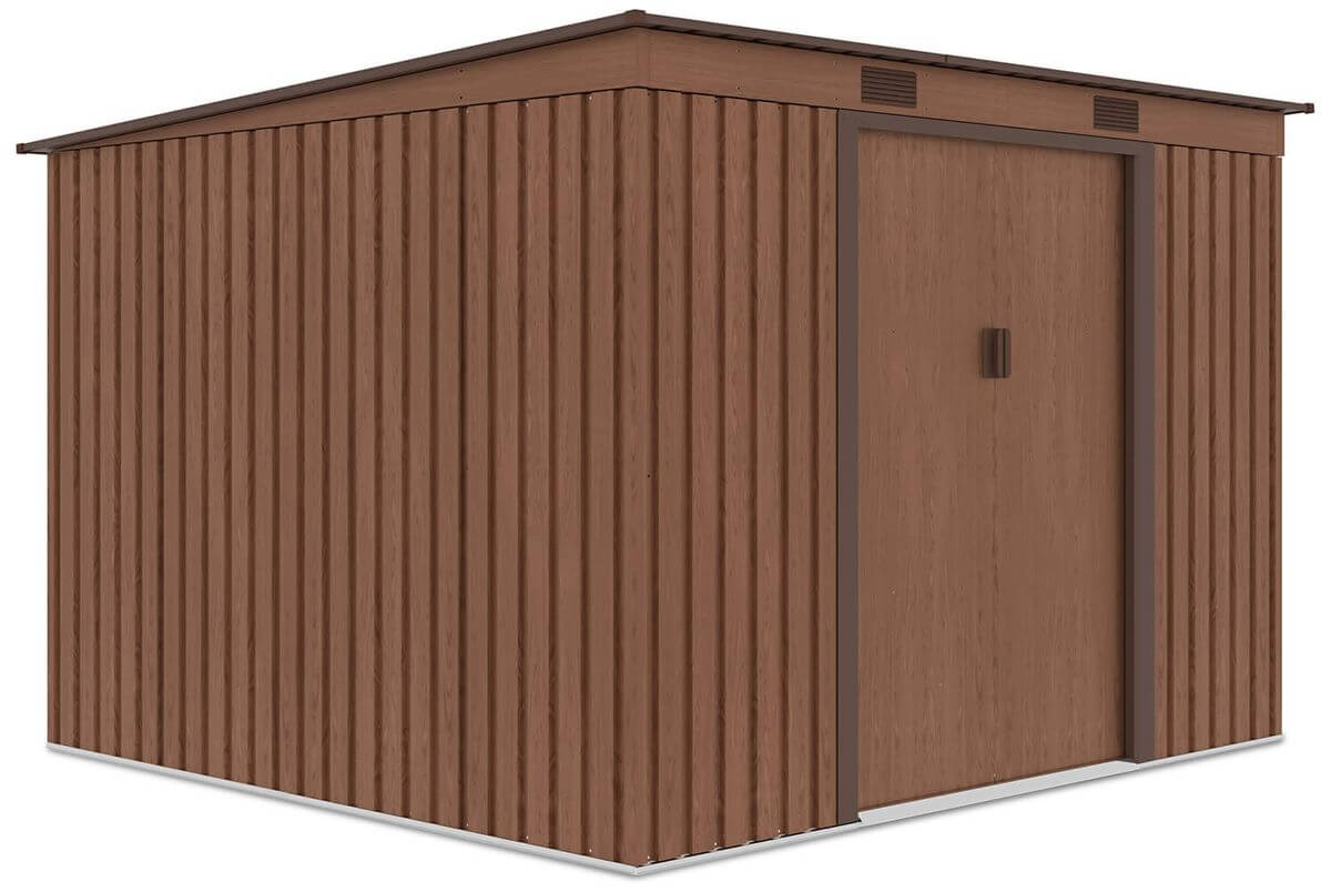 Domek narzędziowy OREGON 261x241cm Walnut, stalowy, z wentylacją, duży schowek na narzędzia, rowery i sprzęt ogrodowy Hardmaister