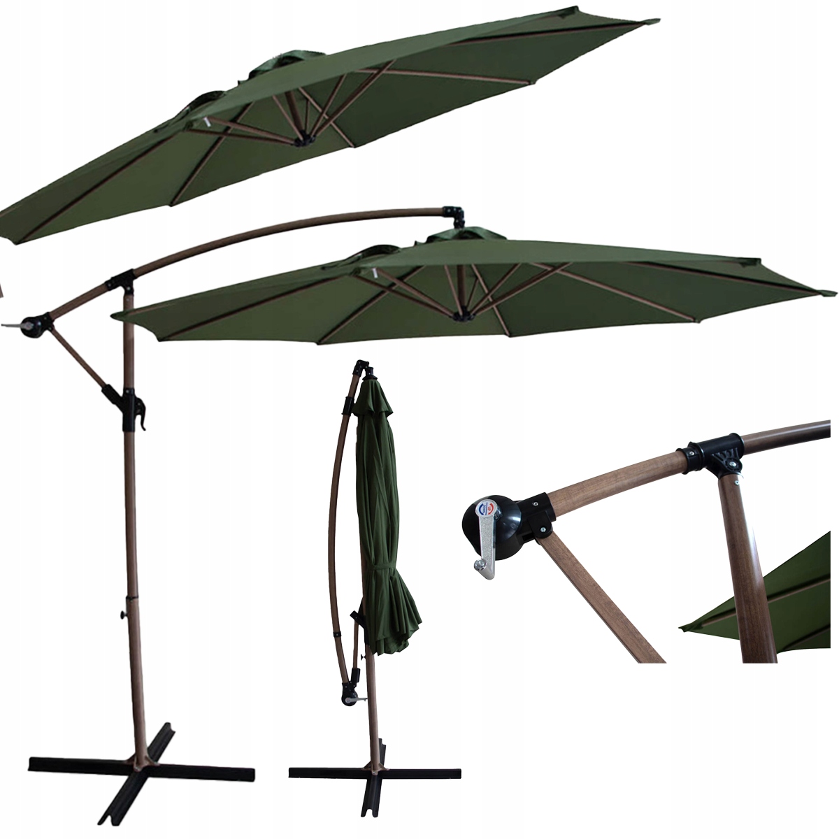 Parasol ogrodowy boczny SANTORINI WOOD 3m Dark Green - Focus Garden
