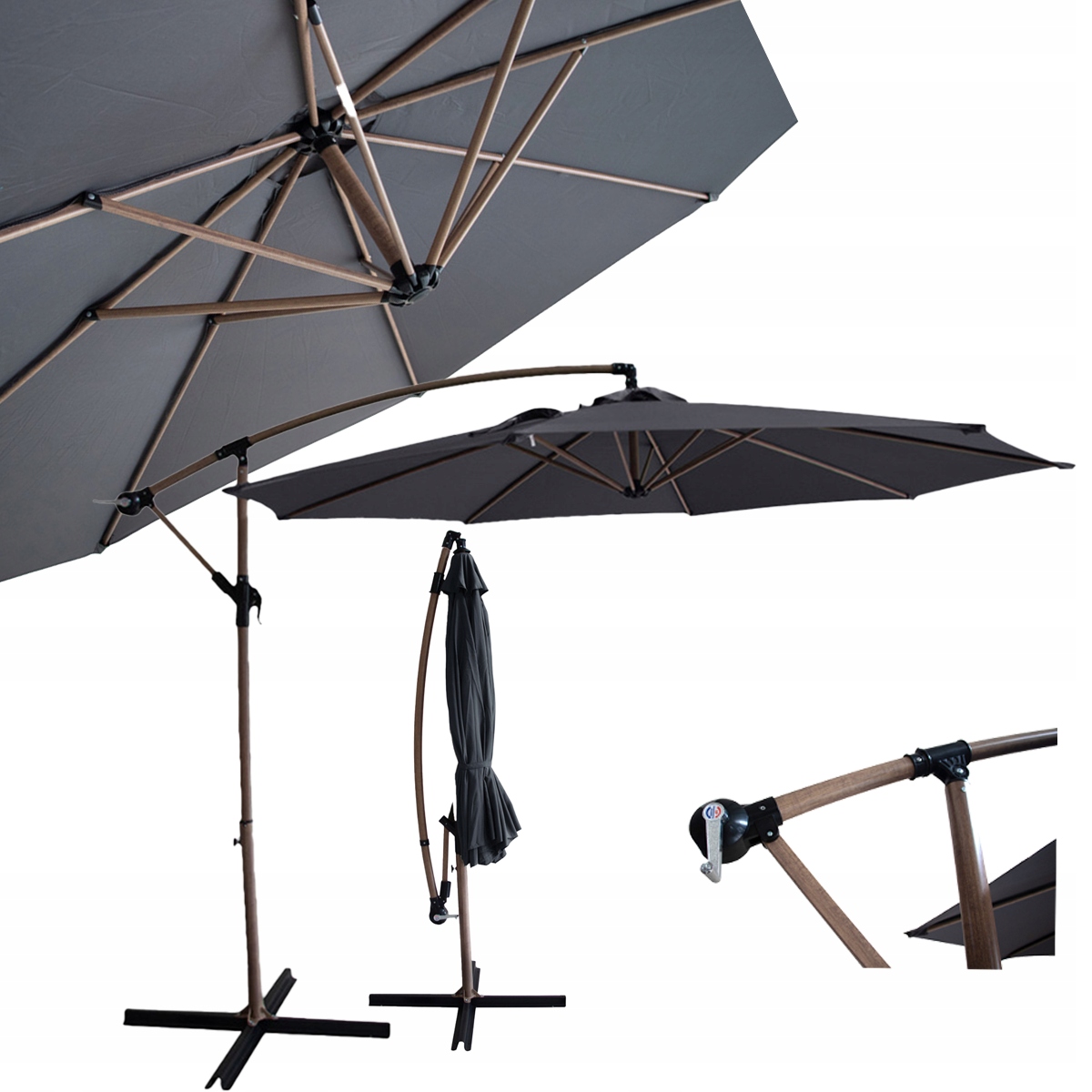 Parasol ogrodowy boczny SANTORINI WOOD 3m Dark Grey - Focus Garden