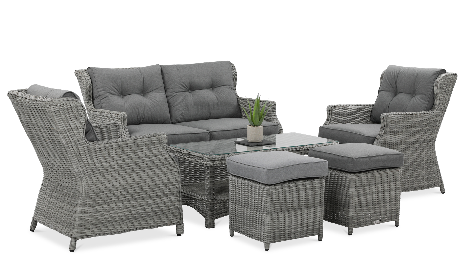 Meble z technorattanu TRIVENTO 2 + Pufy Stone Grey - Focus Garden