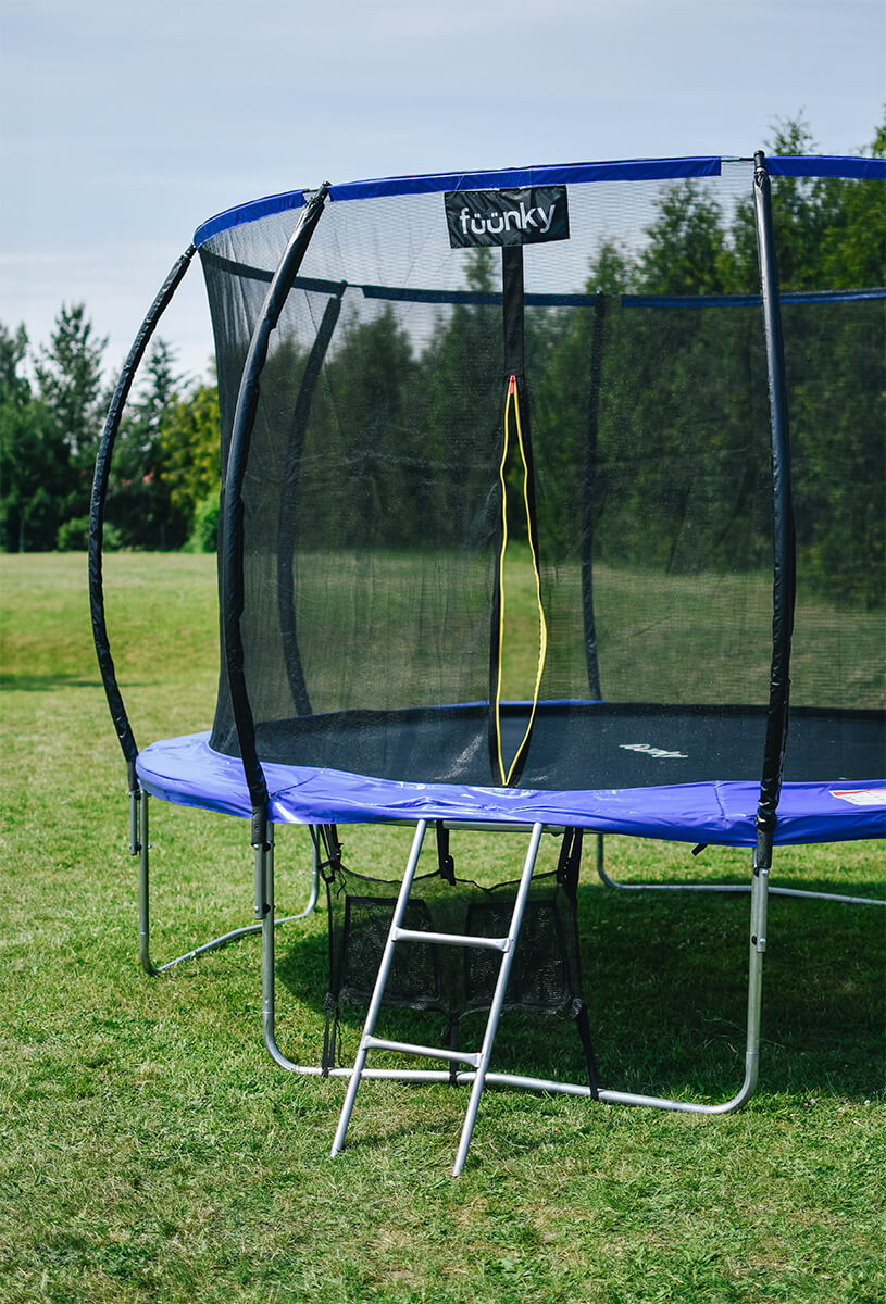 Trampolina ogrodowa 10FT 305cm + drabinka + siatka na obuwie, niebieska - Fuunky