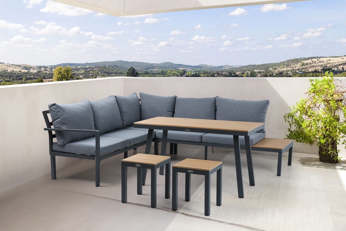 Zestaw Mebli Ogrodowych Wypoczynkowych HAMILTON Narożnik Stolik na Taras