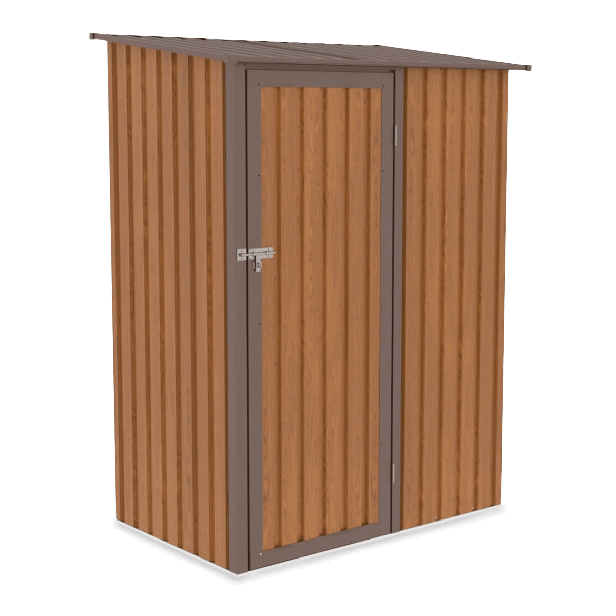 Domek narzędziowy KENT 143x89cm Oak/Brown, metalowy, z drzwiami na zawiasy, wentylowany, kompaktowy schowek na sprzęt ogrodowy i narzędzia Hardmaister