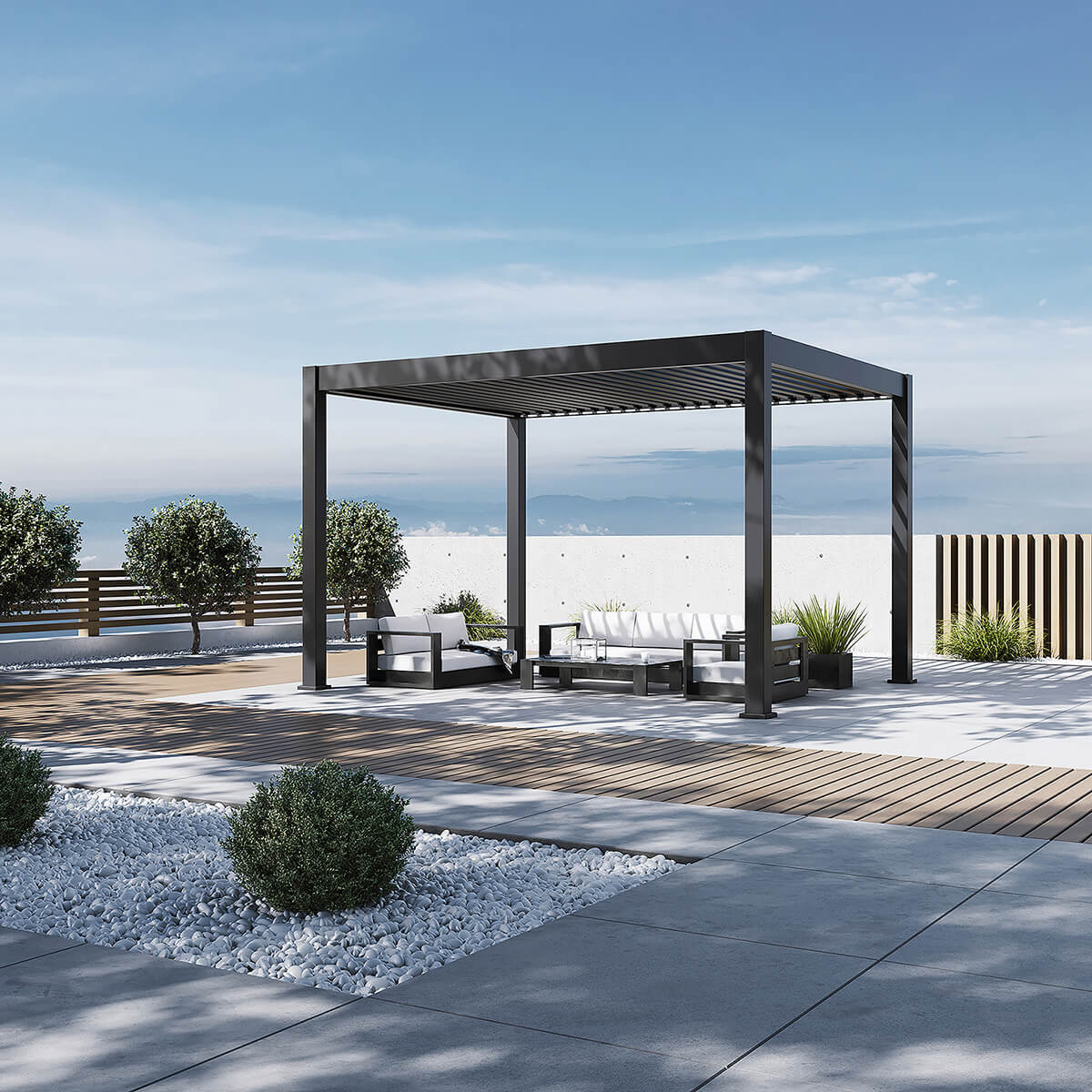 Pergola elektryczna tarasowa DELUXE PRO AUTOMATIC 3x4 z oświetleniem LED, Anthracite - Gutroof
