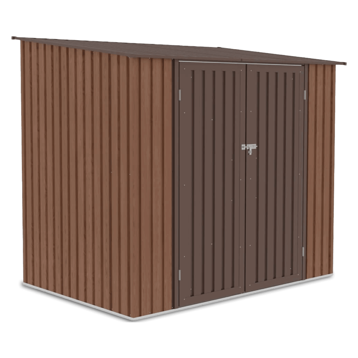 Domek narzędziowy KENT 222x149cm Walnut, metalowy, z drzwiami na zawiasy, wentylowany, funkcjonalny schowek na sprzęt ogrodowy i narzędzia Hardmaister