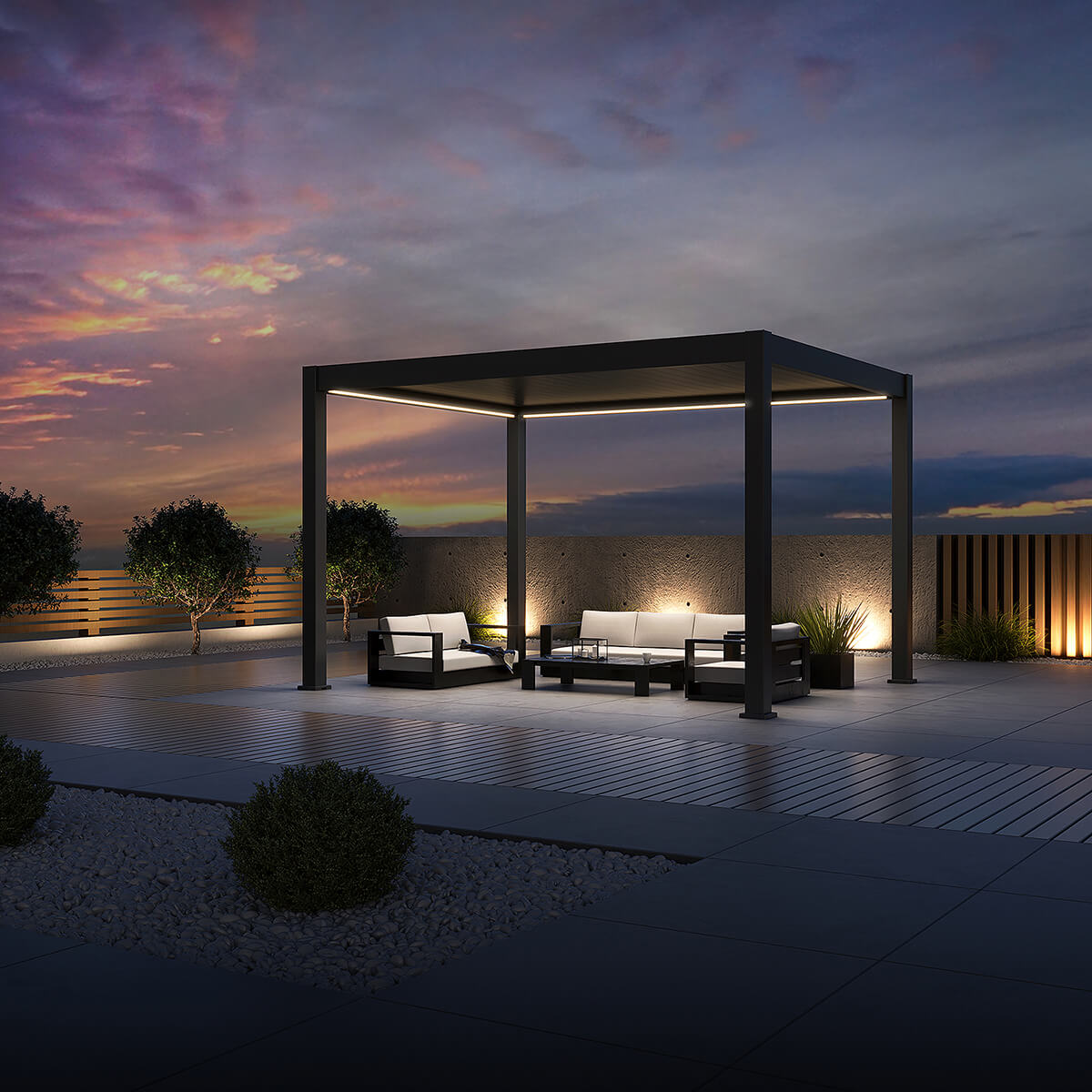 Pergola elektryczna tarasowa DELUXE PRO AUTOMATIC 3x4 z oświetleniem LED, Taupe - Gutroof