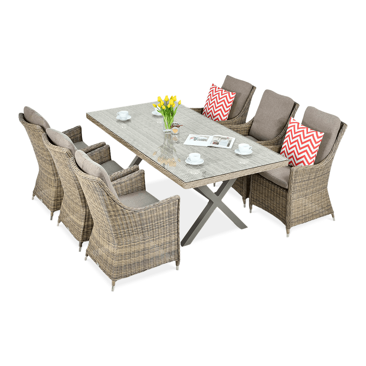 Zestaw MEBLI Jadalnianych Ogrodowych z Technorattanu NAPOLI STÓŁ Fotel Brąz