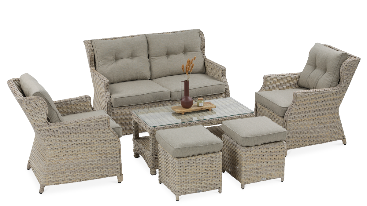 Meble z technorattanu TRIVENTO 2 + PUFY Beige