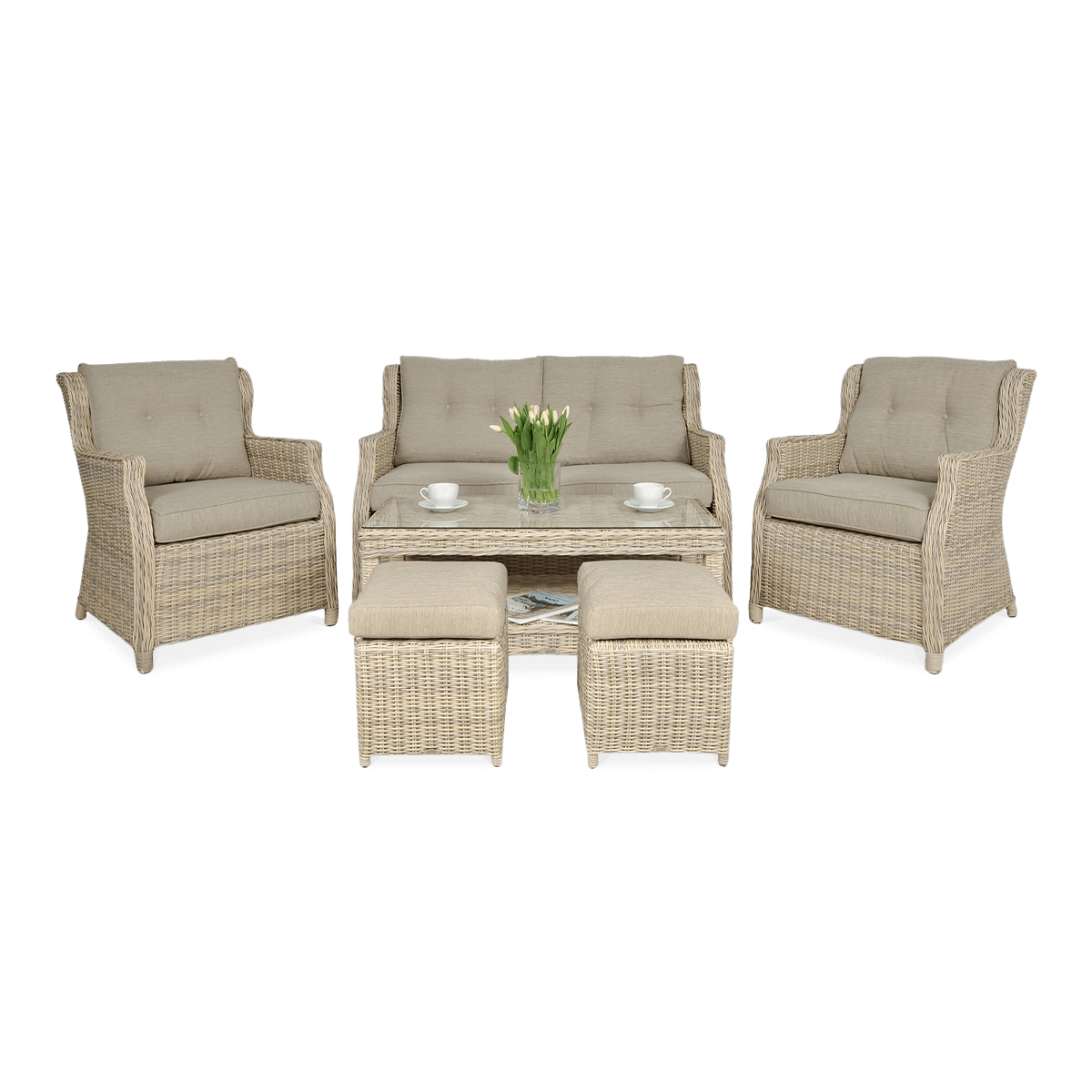 Meble z technorattanu TRIVENTO 2 + PUFY Beige