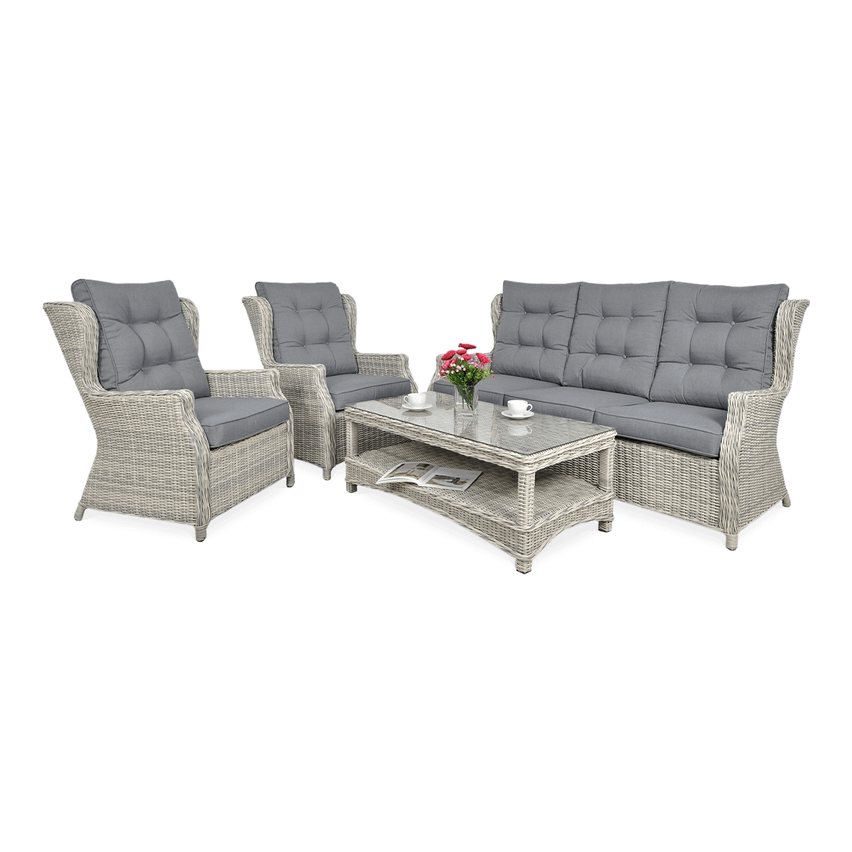 Zestaw mebli ogrodowych FOCUS GARDEN Trivento III White Grey, jasnoszary, 4-elementowy