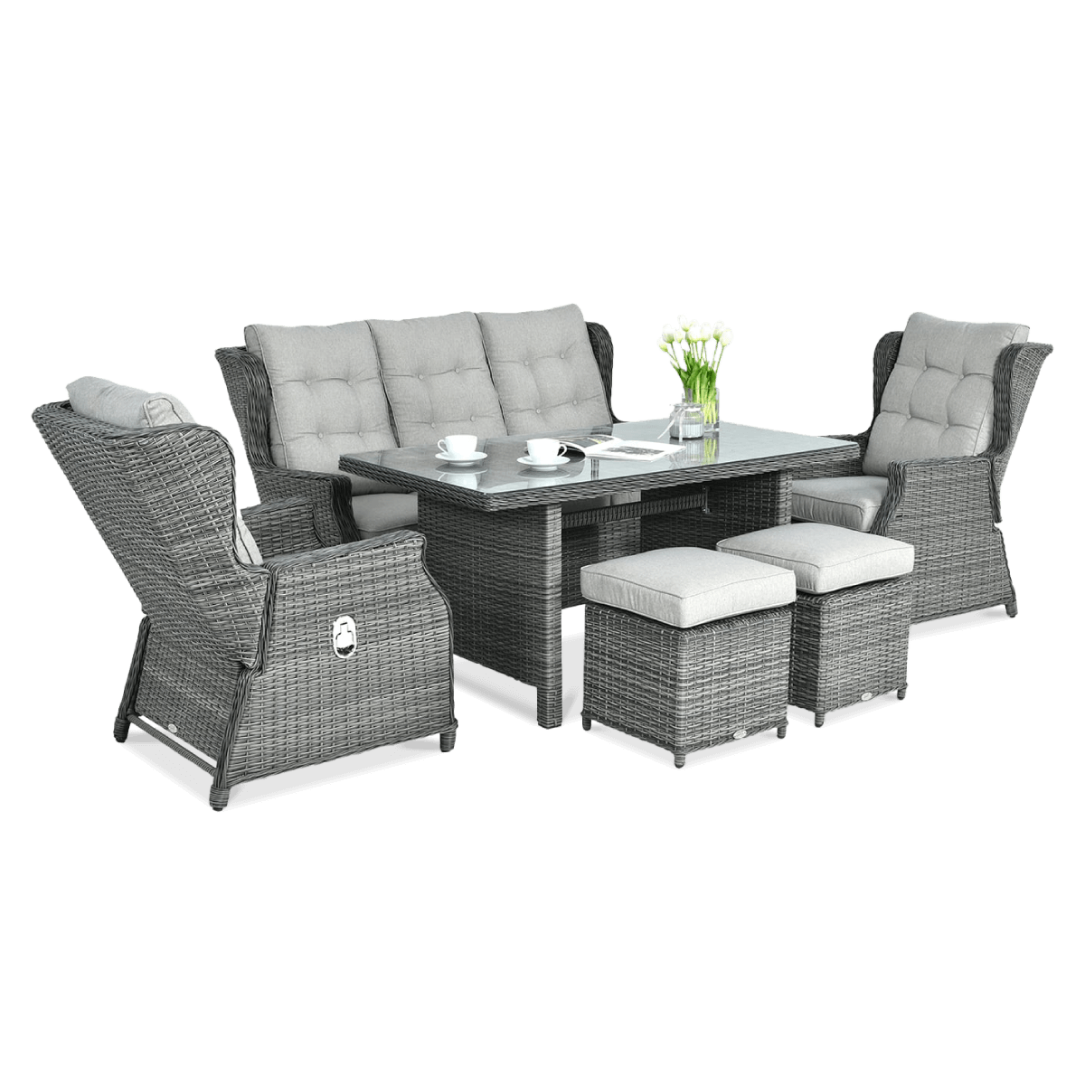 Meble technorattanowe BALTIMORE DINING + PUFY Dark Grey