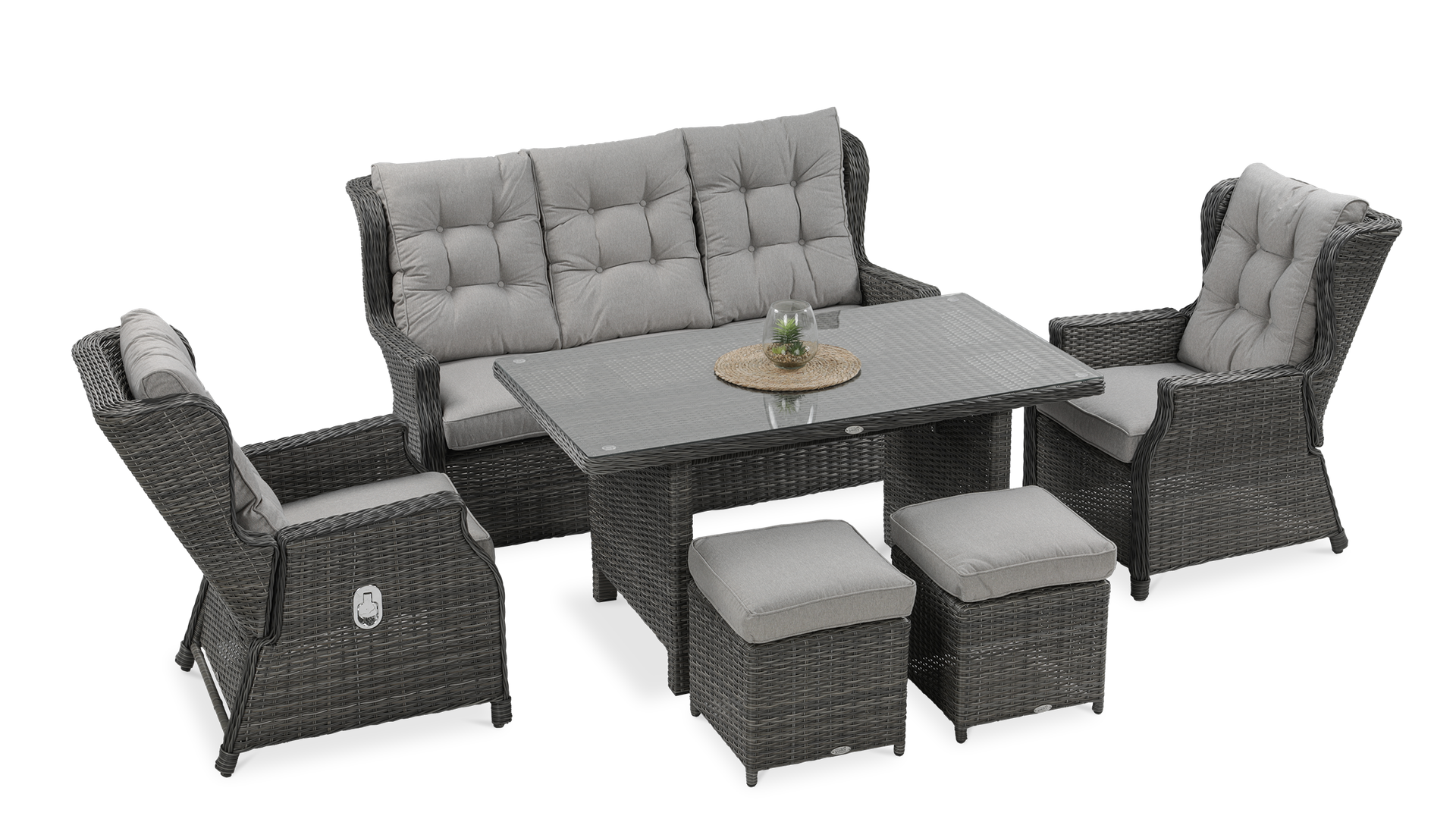 Meble technorattanowe BALTIMORE DINING + PUFY Dark Grey