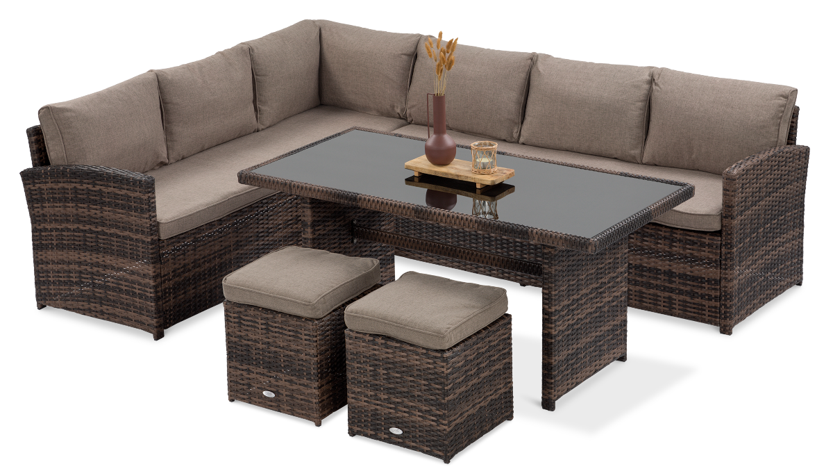 Narożnik Technorattanowy Salo + Pufy Brown