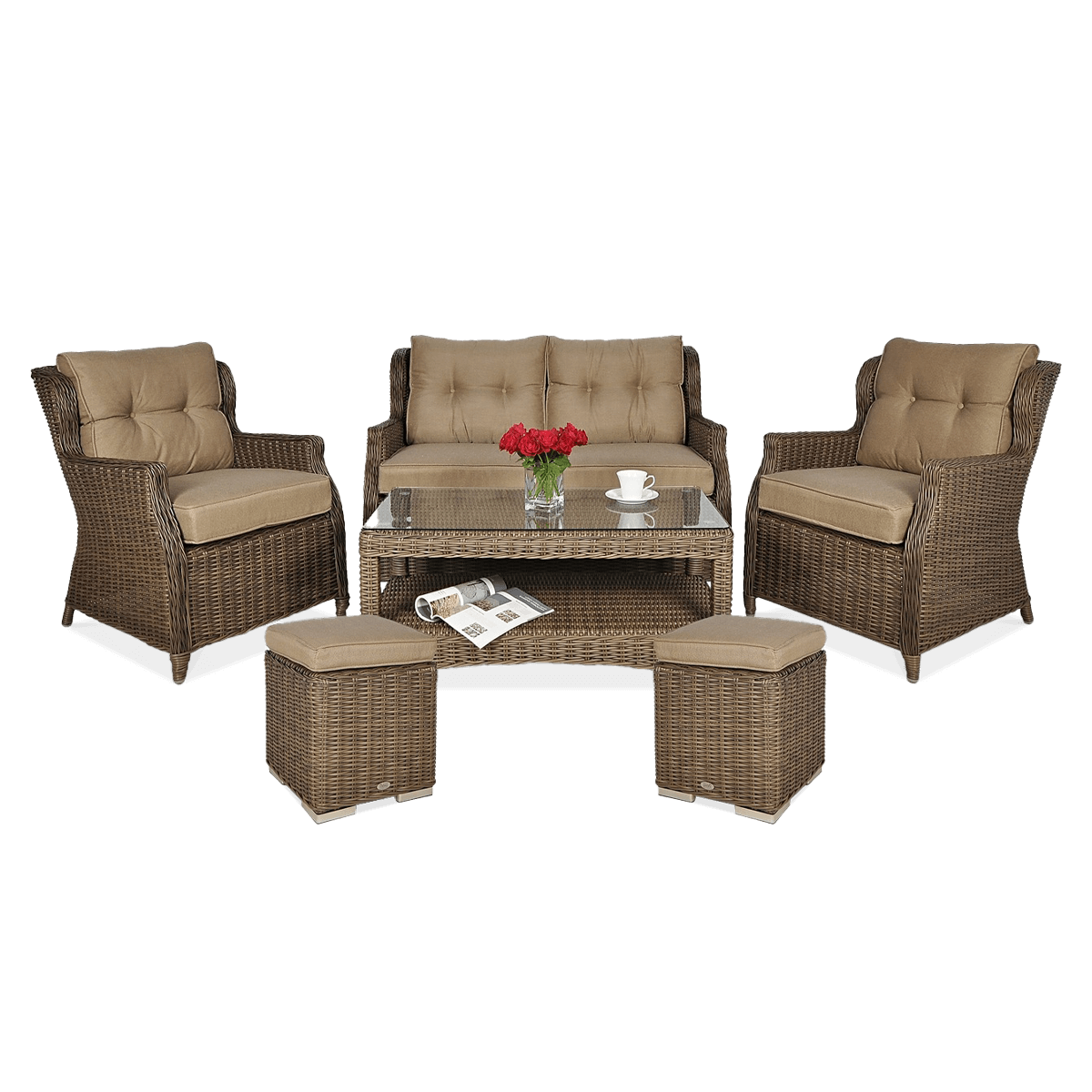 Meble z technorattanu TRIVENTO 2 + PUFY Brown