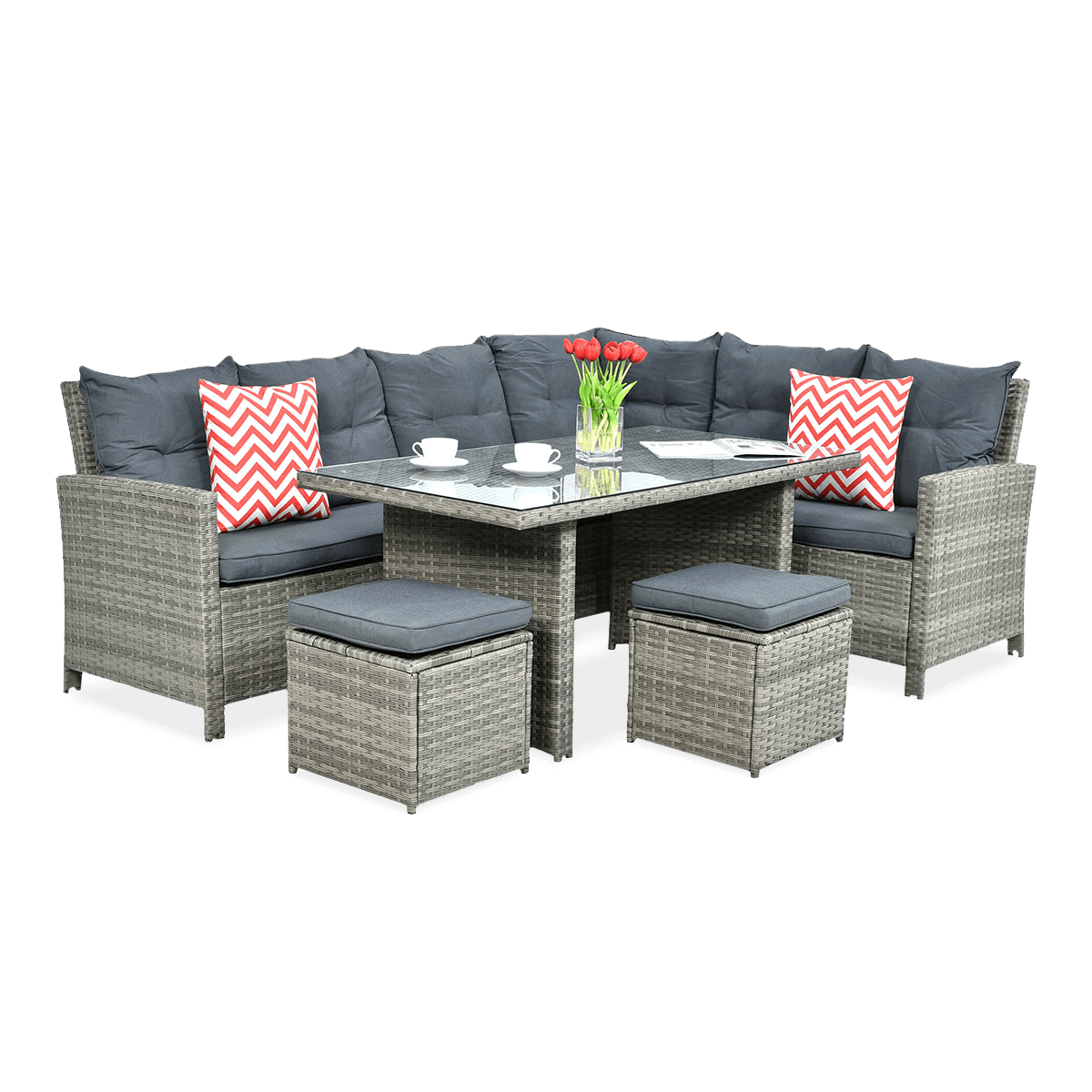 Zestaw Mebli Ogrodowych Technorattan IBIZA Narożnik Stolik Pufy na Taras