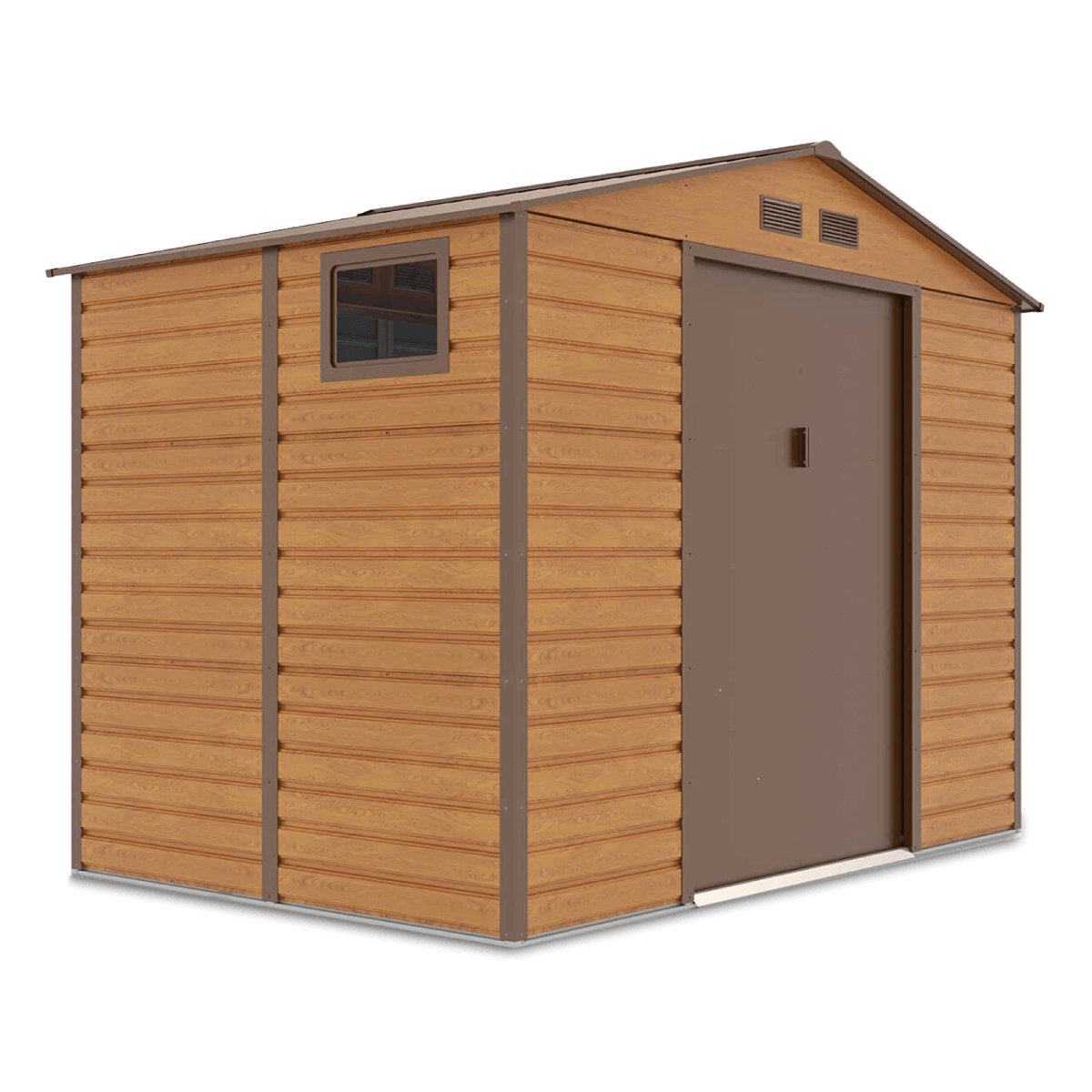 Domek narzędziowy MONTREAL 277x195 cm metalowy Oak Brown nowoczesna szopa ogrodowa z oknami na narzędzia, pojemny Hardmaister
