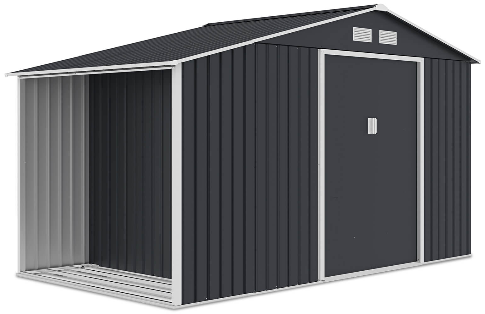 Domek narzędziowy MADISON 342x191cm Cold Grey, z drewutnią, wentylowany, z przesuwanymi drzwiami, pojemny magazyn na narzędzia i drewno Hardmaister