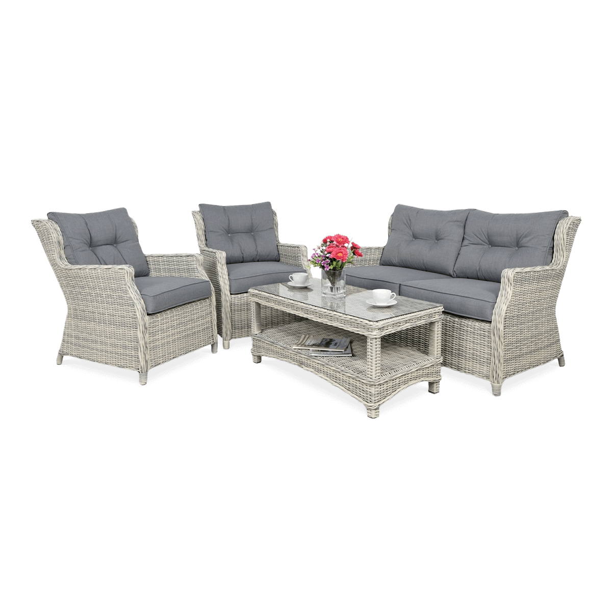 Zestaw mebli ogrodowych FOCUS GARDEN Trivento II White Grey, szary, 4-elementowy