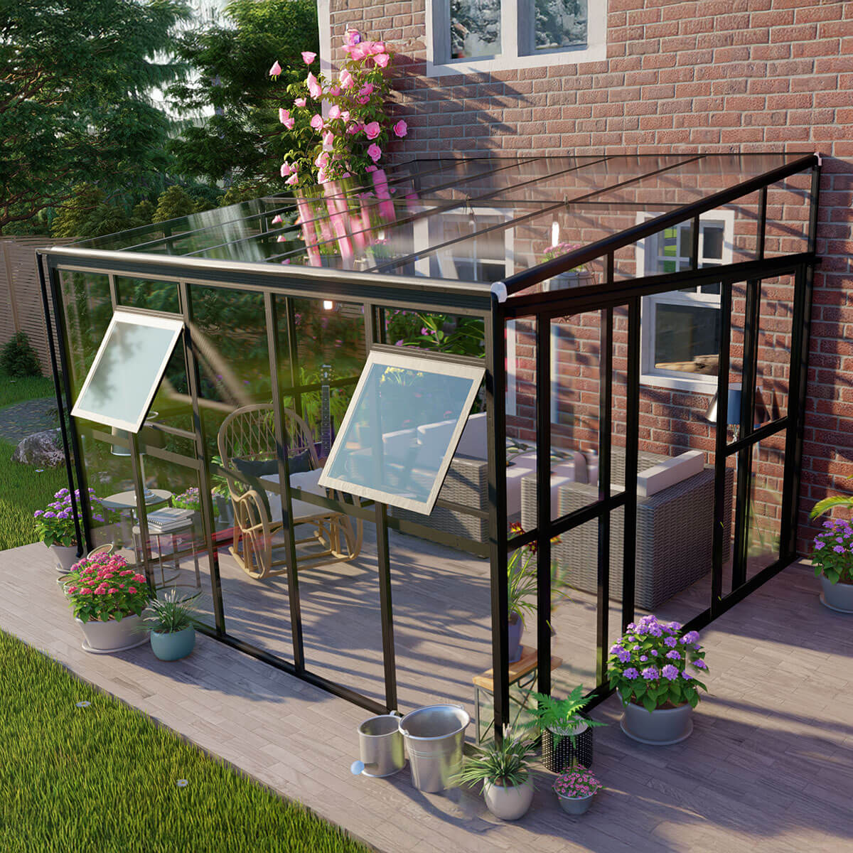 Oranżeria SOHO Black 364x290cm Solid PC + Glass - Gutroof