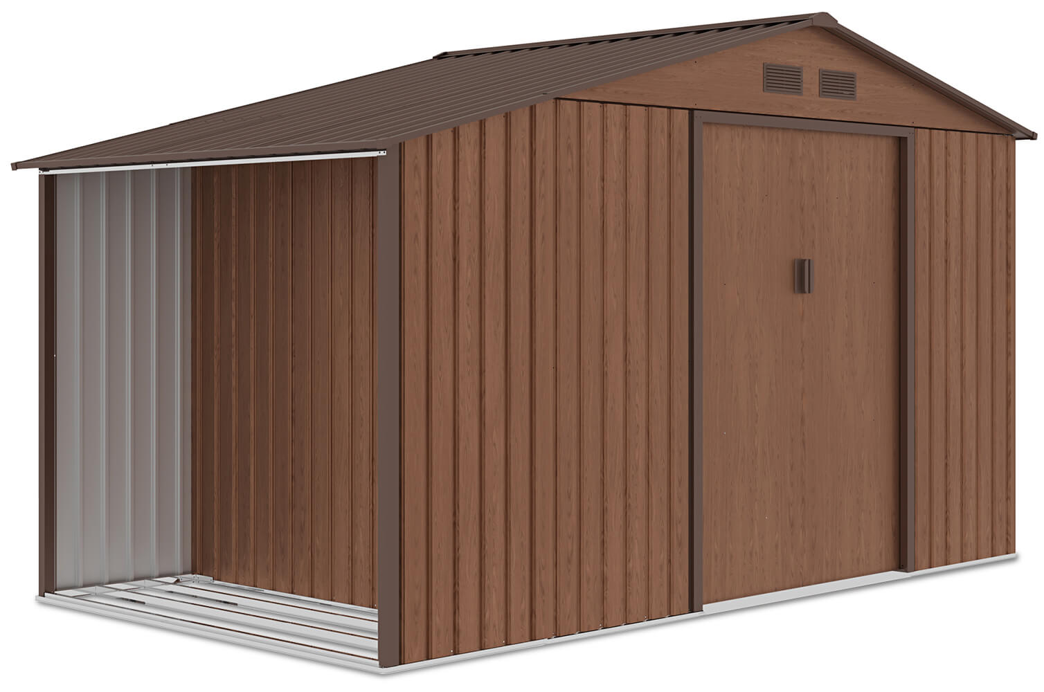 Domek narzędziowy MADISON 342x191cm Walnut, wentylowany, z drewutnią i przesuwanymi drzwiami, praktyczny schowek na narzędzia i opał Hardmaister