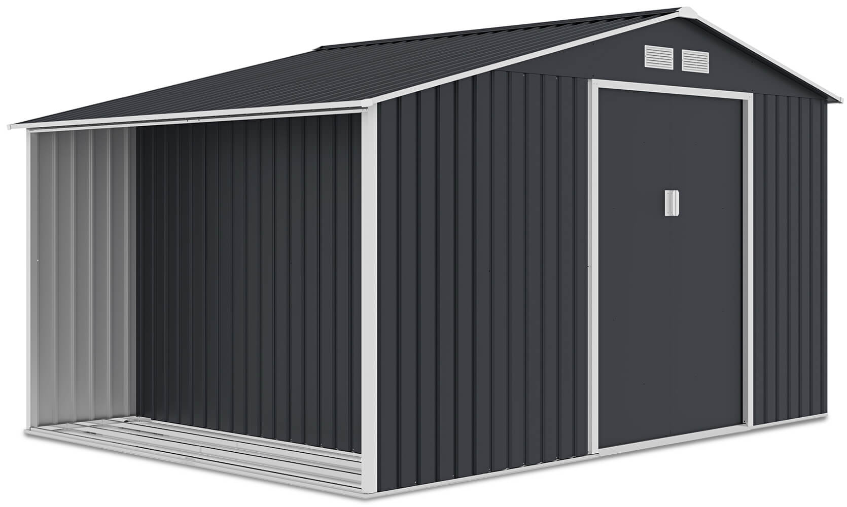 Hardmaister Domek narzędziowy MADISON 342x255cm Cold Grey, z drewutnią, wentylacją i przesuwanymi drzwiami, idealny schowek na narzędzia i drewno