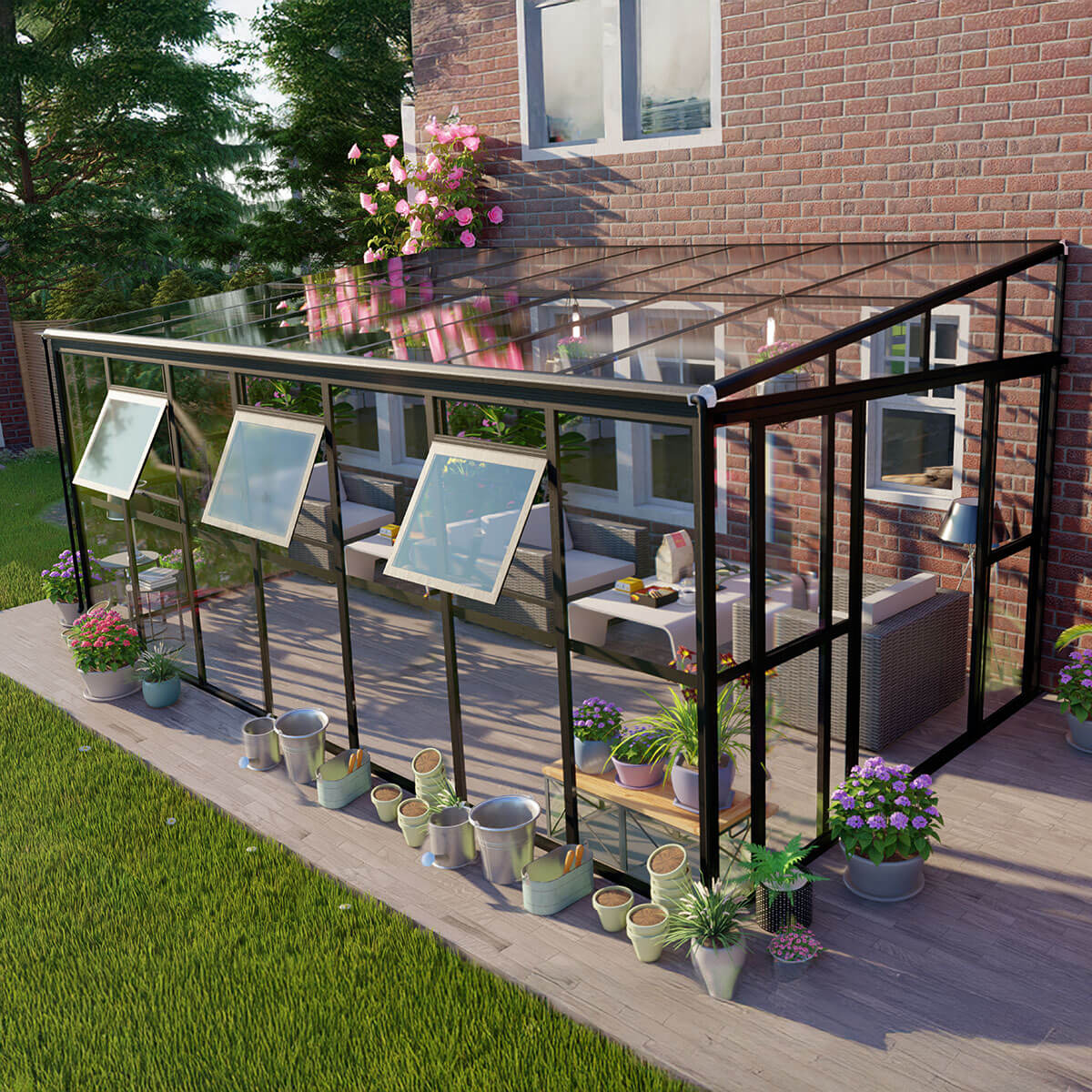 Ogród zimowy Oranżeria SOHO Black 505x290cm Solid PC + Glass - Gutroof