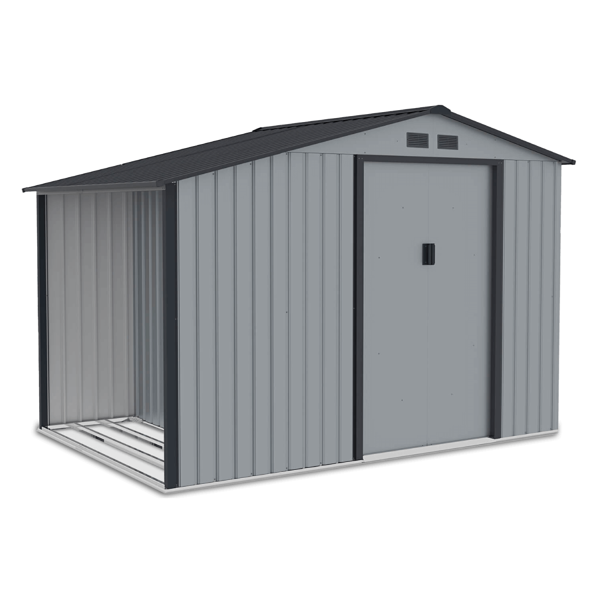 Domek ogrodowy MADISON 278x191cm Light Grey, z drewutnią, przesuwanymi drzwiami i wentylacją, funkcjonalny magazyn na drewno i narzędzia Hardmaister