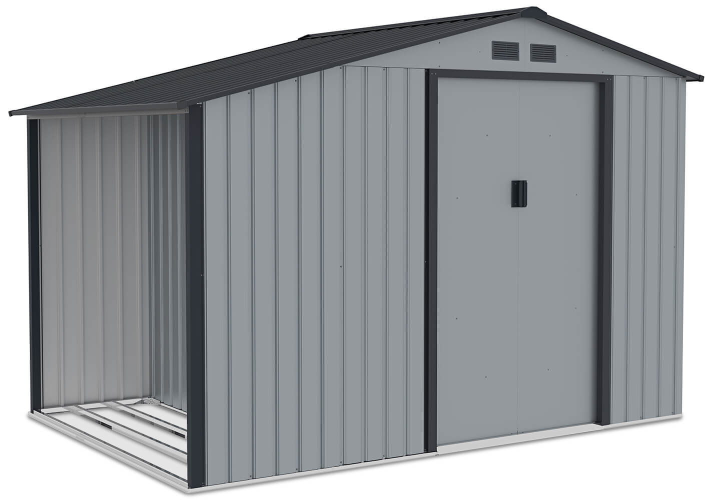 Domek ogrodowy MADISON 278x191cm Light Grey, z drewutnią, przesuwanymi drzwiami i wentylacją, funkcjonalny magazyn na drewno i narzędzia Hardmaister