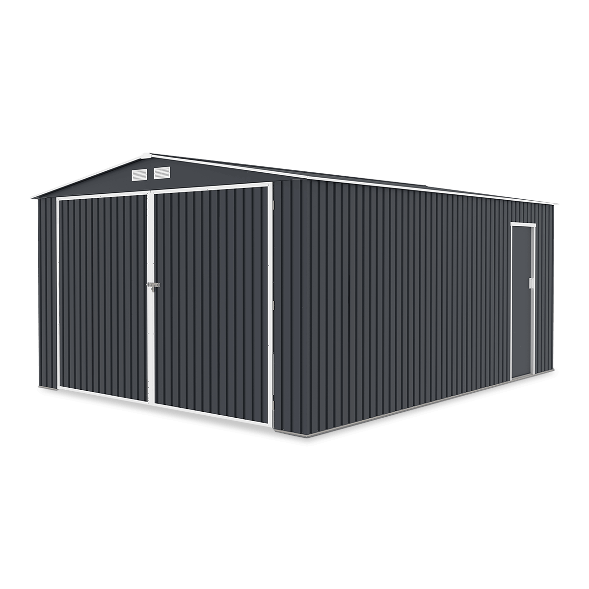 Garaż blaszany KINGSTON 380x480cm Cold Grey, metalowy, wentylowany, przestronny schowek na samochód, narzędzia i sprzęt ogrodowy Hardmaister
