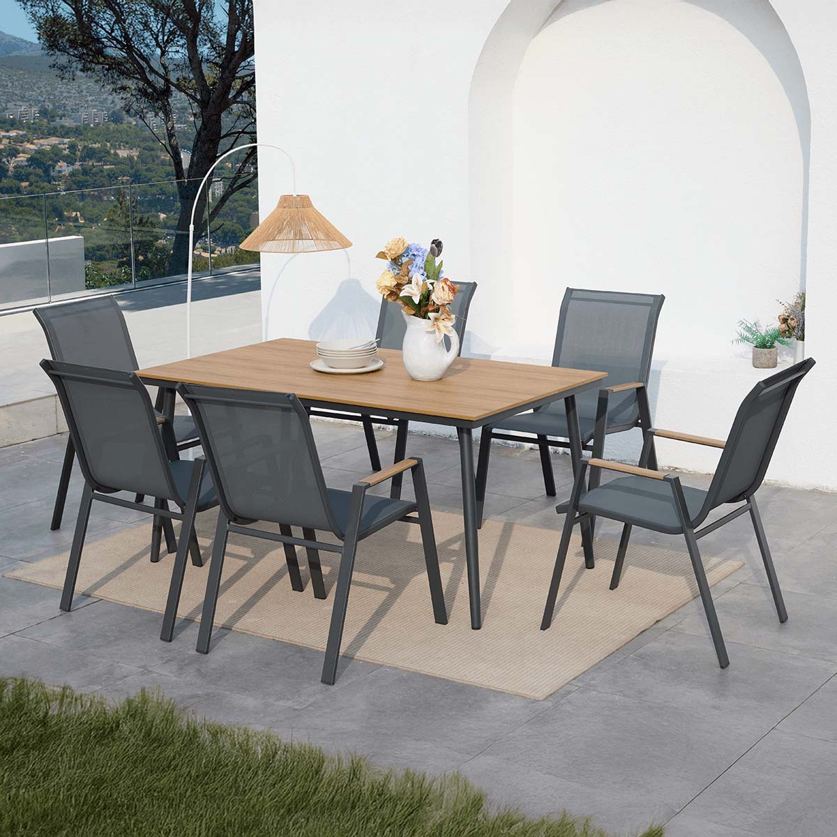 Zestaw mebli jadalnianych NOVA DINING 6+1 Dark Grey - Focus Garden