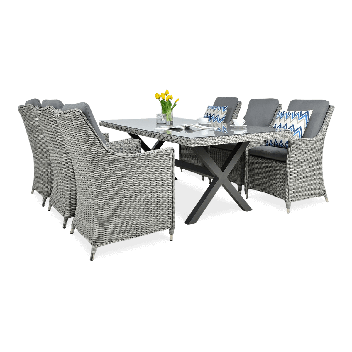Zestaw MEBLI Jadalnianych Ogrodowych Technorattan STÓŁ 200x100 Fotel Szary