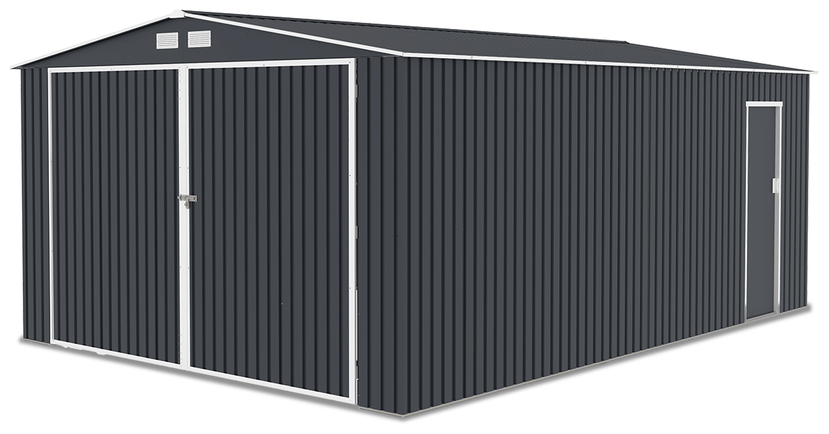 Garaż blaszany KINGSTON 380x540cm Cold Grey, metalowy, wentylowany, duży schowek na samochód, narzędzia i sprzęt ogrodowy Hardmaister