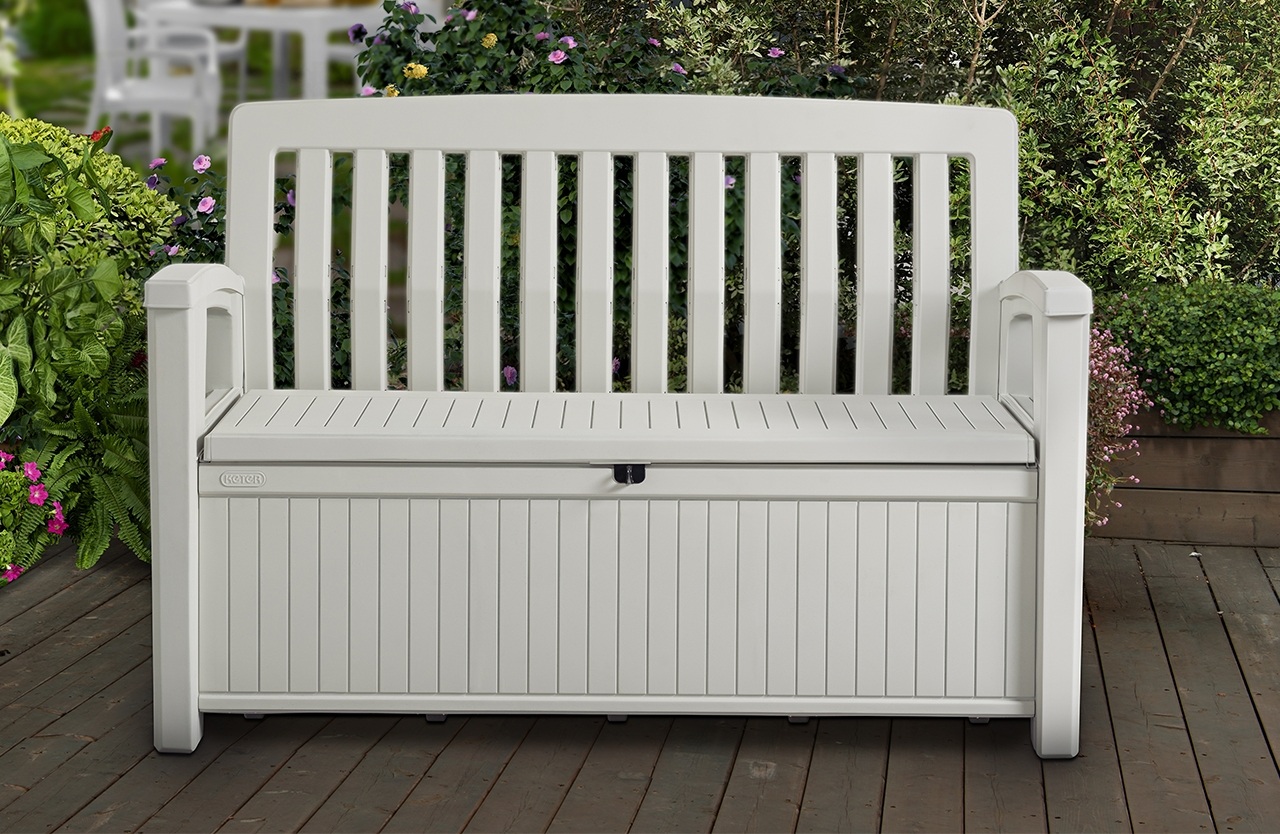 Keter Ławka ogrodowa z pojemnikiem Patio Storage Bench, biała, 138,6x63,5x88 cm
