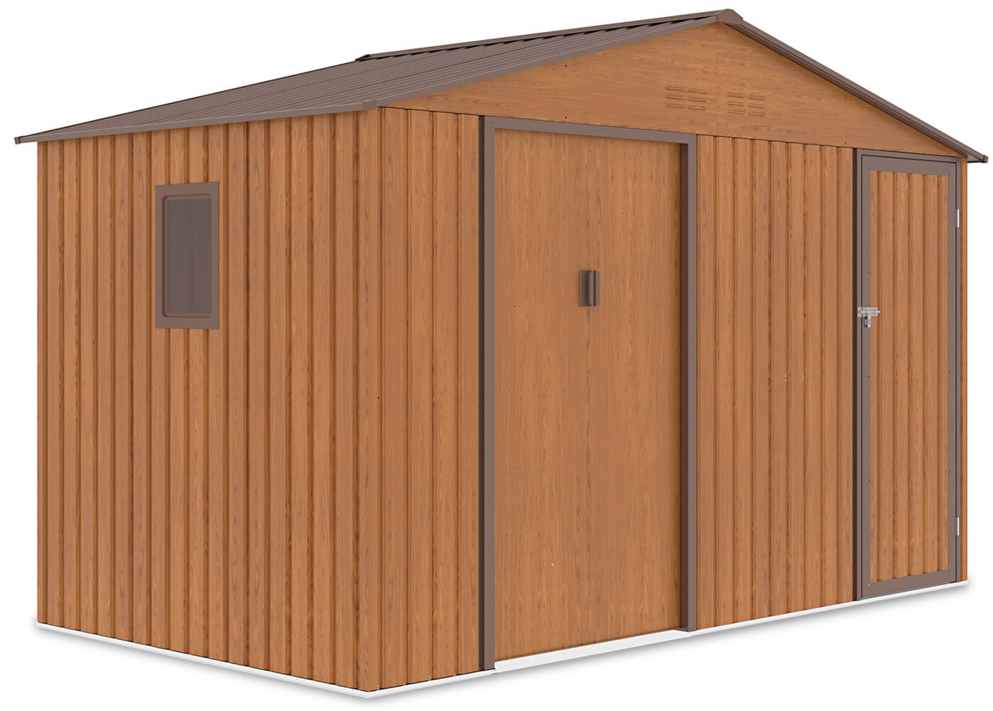 Domek narzędziowy FALCON 340x194cm Oak Brown, metalowy, z podwójnymi drzwiami, wentylowany, idealny schowek na sprzęt i narzędzia Hardmaister