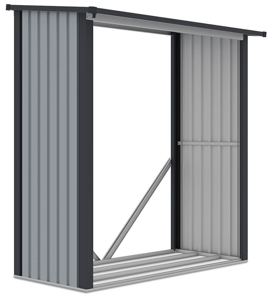 Drewutnia ogrodowa DENVER 182x89cm Light Grey, metalowa, z jednospadowym dachem, chroniona przed korozją, praktyczny schowek na drewno Hardmaister
