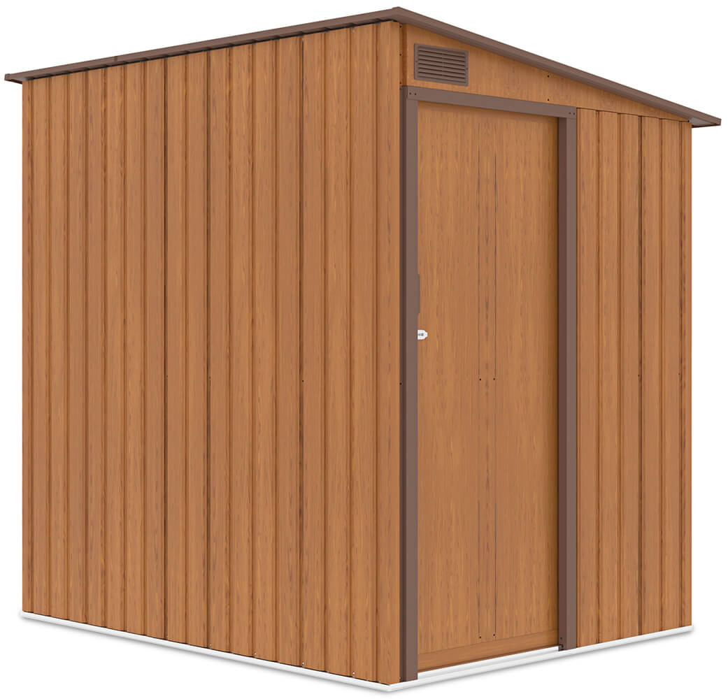 Domek narzędziowy JASPER 150x194cm Oak Brown, metalowy, z pojedynczymi drzwiami, wentylowany, idealny schowek na sprzęt ogrodowy Hardmaister