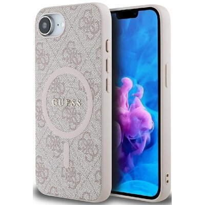 Guess Etui Hardcase 4G Ring Classic Logo MagSafe do iPhone 16e, różowe