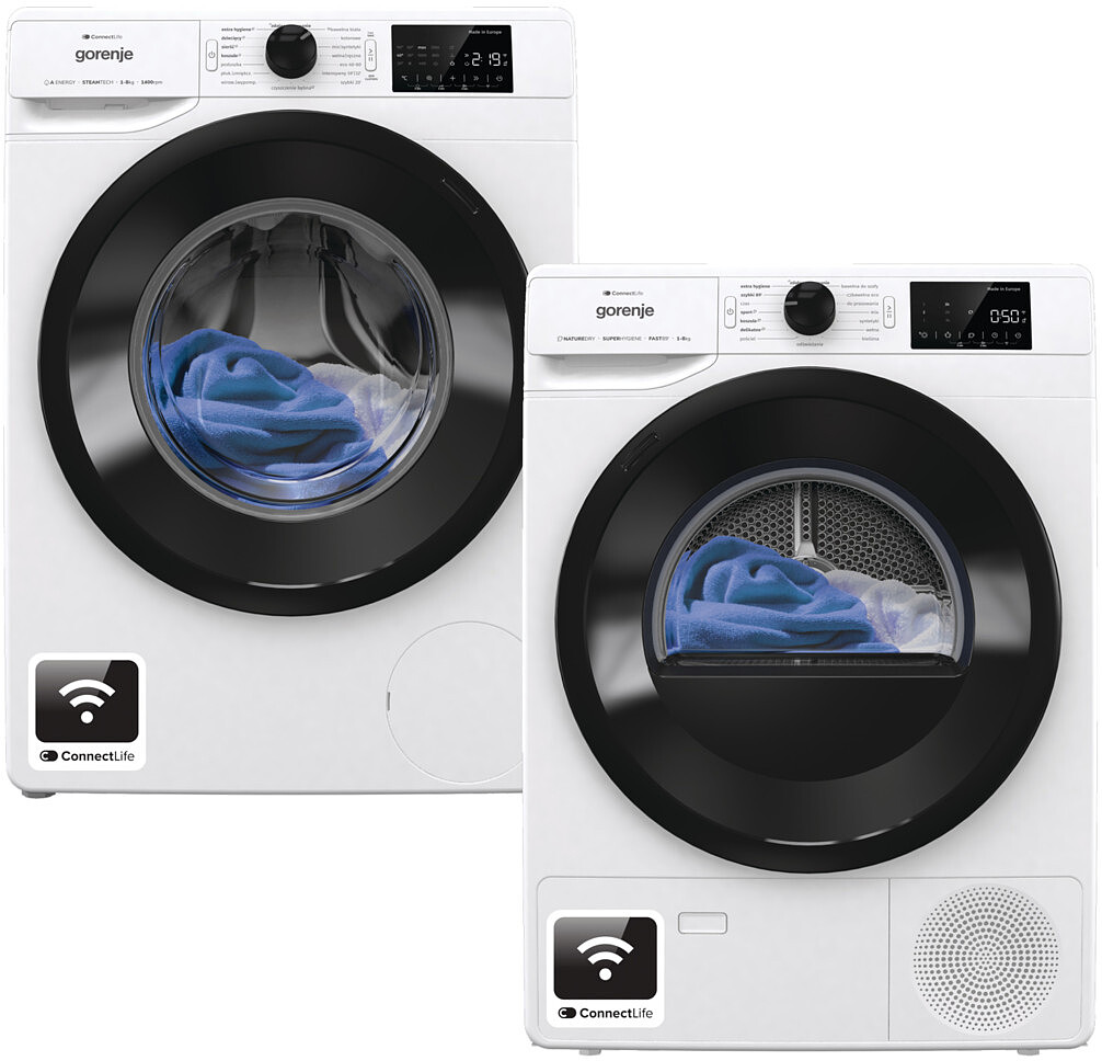 Zestaw AGD Gorenje Pralka WPNEI84A1SWIFI/PL 8kg + Suszarka DPNE83GNLWIFI/PL 8kg