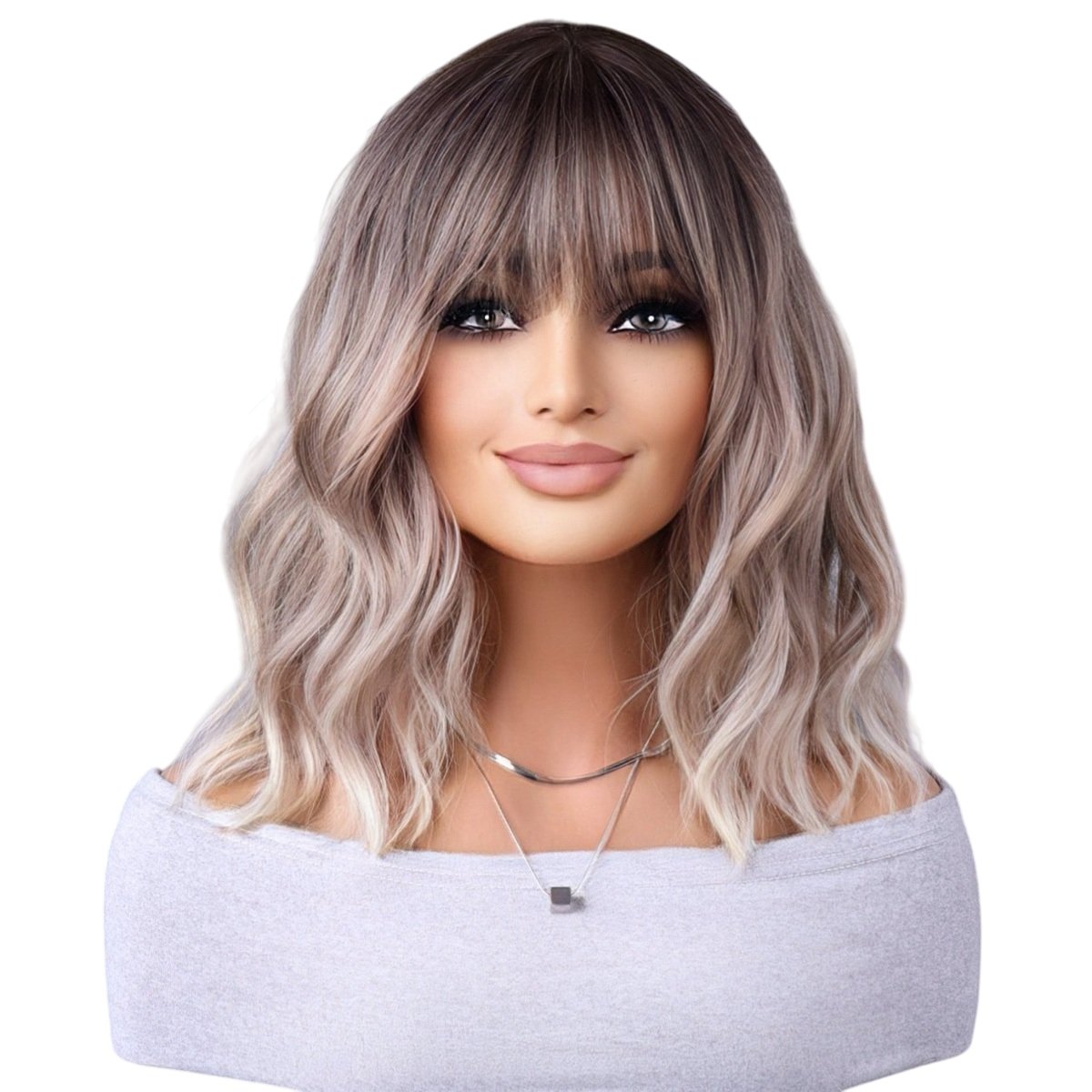 Peruka damska blond ombre popielaty platynowy fale włosy jak naturalne