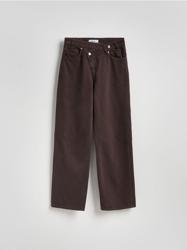 Reserved - Jeansy wide leg z asymetrycznym zapięciem - dark grey jeans