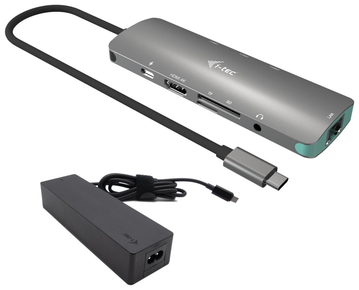 i-tec USB-C Metal Nano Docking Station 1x HDMI 4K LAN Audio Czytnik kart Power Delivery 100 W + Charger 100W C31NANOLANPD100